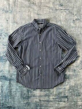 Nautica Blue White Vertical Striped Long Sleeve Button Down Shirt Medium